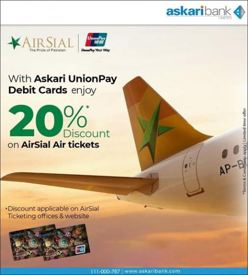 20 discount on Air tickets from AirSial Just pay with Askari